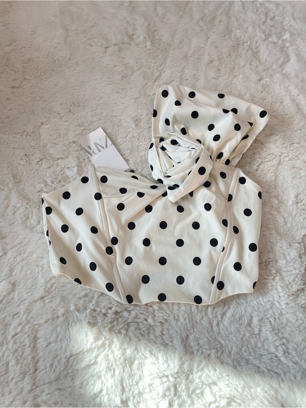 Zara Cream Blouse with Black Dot Detail